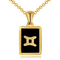 18K gold plated stainless steel Gemini necklace with a black shell pendant inlay - Black Shell - Gemini