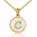 18K gold plated stainless steel letter C necklace featuring a white shell pendant - Round White Shell-C