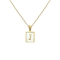 Collier carré doré avec incrustation en nacre et un pendentif doré à la lettre J - Lettre J