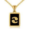 18K gold plated stainless steel necklace featuring a rectangular Cancer zodiac pendant - Black Shell - Cancer