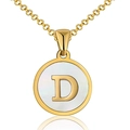 18K gold plated stainless steel necklace with white shell pendant featuring initial D - Round White Shell-D