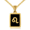 18K gold plated Leo zodiac necklace with black rectangular enamel pendant on white background - Black Shell - Leo