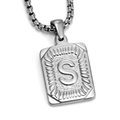 Silver stainless steel box chain necklace featuring a textured letter S pendant charm - Steel S