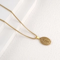 18K gold plated stainless steel box chain necklace with oval Virgin Mary medallion - Steel Color (Pendant Only) 3*4.5