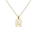 Collier doré avec lettre L et pendentif rectangulaire en nacre blanche élégant - Lettre L
