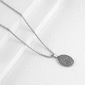 Silver Guadalupe virgin Mary religious oval medallion pendant on box chain necklace - Steel 1.5*2.5 (With Chain)