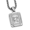Polished silver stainless steel necklace with initial R pendant on box chain - Steel R