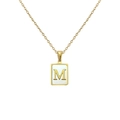 Collier doré avec lettre M, pendentif carré en nacre et chaîne fine en acier inoxydable - Lettre M