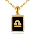 18K gold plated Libra zodiac necklace with black enamel pendant and stainless steel chain - Black Shell - Libra