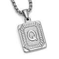Silver stainless steel square pendant featuring letter Q with a robust box chain - Steel Q