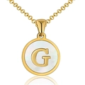 18K gold stainless steel necklace featuring a round white mother of pearl pendant with letter G - Round White Shell-G