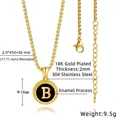 Collana in acciaio inossidabile placcato oro 18K con ciondolo lettera B in smalto e catena - Lettera B (Nero con Trama)