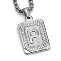 Men's stainless steel necklace with square letter P pendant and chunky round box chain - Steel P
