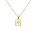 Collier doré avec pendentif carré en nacre orné d'une lettre P dorée sur chaîne fine - Lettre P