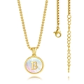 Collier initiale B en acier doré 18K avec pendentif rond en nacre blanche - Lettre B / Or