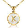 18K gold plated stainless steel necklace with mother of pearl letter K pendant - Round White Shell-K