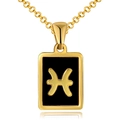 18K gold plated stainless steel Pisces constellation necklace with black enamel pendant - Black Shell - Pisces