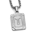 Polished silver stainless steel necklace with letter T pendant and box chain for men - Steel T
