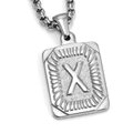 Polished stainless steel rectangle pendant necklace with embossed letter X and box chain - Steel X
