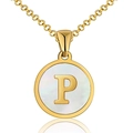 18K gold plated stainless steel necklace featuring a white shell pendant with letter P - Round White Shell-P