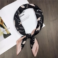 Silk square scarf featuring pink flamingos and geometric pattern on black background - Flamingo Black (31)