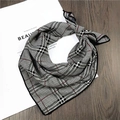Elegant houndstooth square scarf in black and white with red accents on wood surface - Black & White Houndstooth Fine Stripes (6 Fine Stripes Black & White)