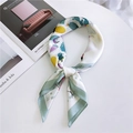 Tropical fruit print small square silk scarf with light green edges for women - Plant Ostrich Green (39)