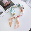 White silk-like square scarf with cartoon flamingo and cactus print for women - Plant Ostrich Orange (40)