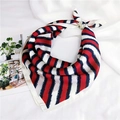 Detail of red and navy striped silk scarf with hand-painted edges on white fabric - 70cm / Black & Dark Blue Striped
