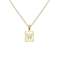 Collier minimaliste en nacre carrée avec lettre W dorée sur une fine chaîne élégante - Lettre W