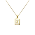 Collier minimaliste avec pendentif carré en nacre et breloque dorée lettre X gravée - Lettre X