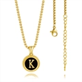 18K gold plated stainless steel box chain necklace featuring a black letter K pendant - Letter K (Patterned Black)