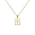 Collier minimaliste avec pendentif carré en nacre et lettre Y dorée - Lettre Y