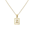 Collier doré minimaliste avec pendentif carré en nacre et lettre Z majuscule dorée - Lettre Z