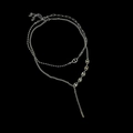 Collana a doppio strato in acciaio al titanio argento con maglie chicco di caffè e ciondolo a Y - Argento (04-I 20# Collana in Acciaio al Titanio Naso di Maiale Doppio Strato)