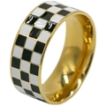 18K gold plated titanium ring with black and white checkered enamel square pattern - US 6 / Gold Checkerboard