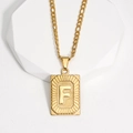 Collier Figaro en acier titane doré avec un pendentif rectangulaire lettre F - Lettre F (XJ-MT002) / Or 18 carats