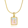 Collier en acier doré 18K avec pendentif carré en nacre blanche et lettre X - Lettre X / Or