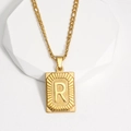 Collier Figaro doré avec pendentif rectangulaire arborant la lettre R en relief texturé - Lettre R (XJ-MT002) / Or 18 carats