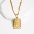 Collier en titane doré avec pendentif carré lettre U et chaîne de style Figaro - Lettre U (XJ-MT002) / Or 18 carats