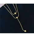 Double-layered gold snake chain necklace with three polished bead pendants for women - Double Layer Bead Necklace (05G-3) / Gold