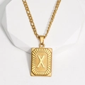 Collier en acier titane doré avec pendentif carré lettre X et chaîne Figaro - Lettre X (XJ-MT002) / Or 18 carats