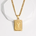Collier en acier titane doré avec pendentif rectangulaire gravé de la lettre Y - Lettre Y (XJ-MT002) / Or 18 carats