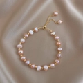 Baroque freshwater pearl bracelet with lavender luster and adjustable gold beads - Pink Freshwater Pearl Style