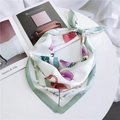 Foulard di seta quadrato con fenicottero rosa e cactus su bordo verde menta - Fenicottero Verde
