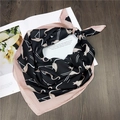 Elegant silk square scarf featuring black base with beige flamingo and geometric patterns - 5 Flamingo Black