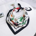 Fashionable square silk scarf featuring white background with black borders and tropical prints - Flamingo Black