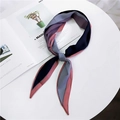 Fashionable navy and pink diamond silk twilly scarf with decorative stitch on white table - Grey and Pink Patchwork
