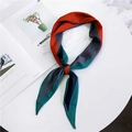 Fashionable rhombus silk scarf with orange and blue-green color blocking and a bow knot - Orange Green Patchwork