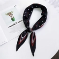 Black silk-feel narrow scarf with red and white polka dots tied on a fashion magazine - Black Two-tone Polka Dot